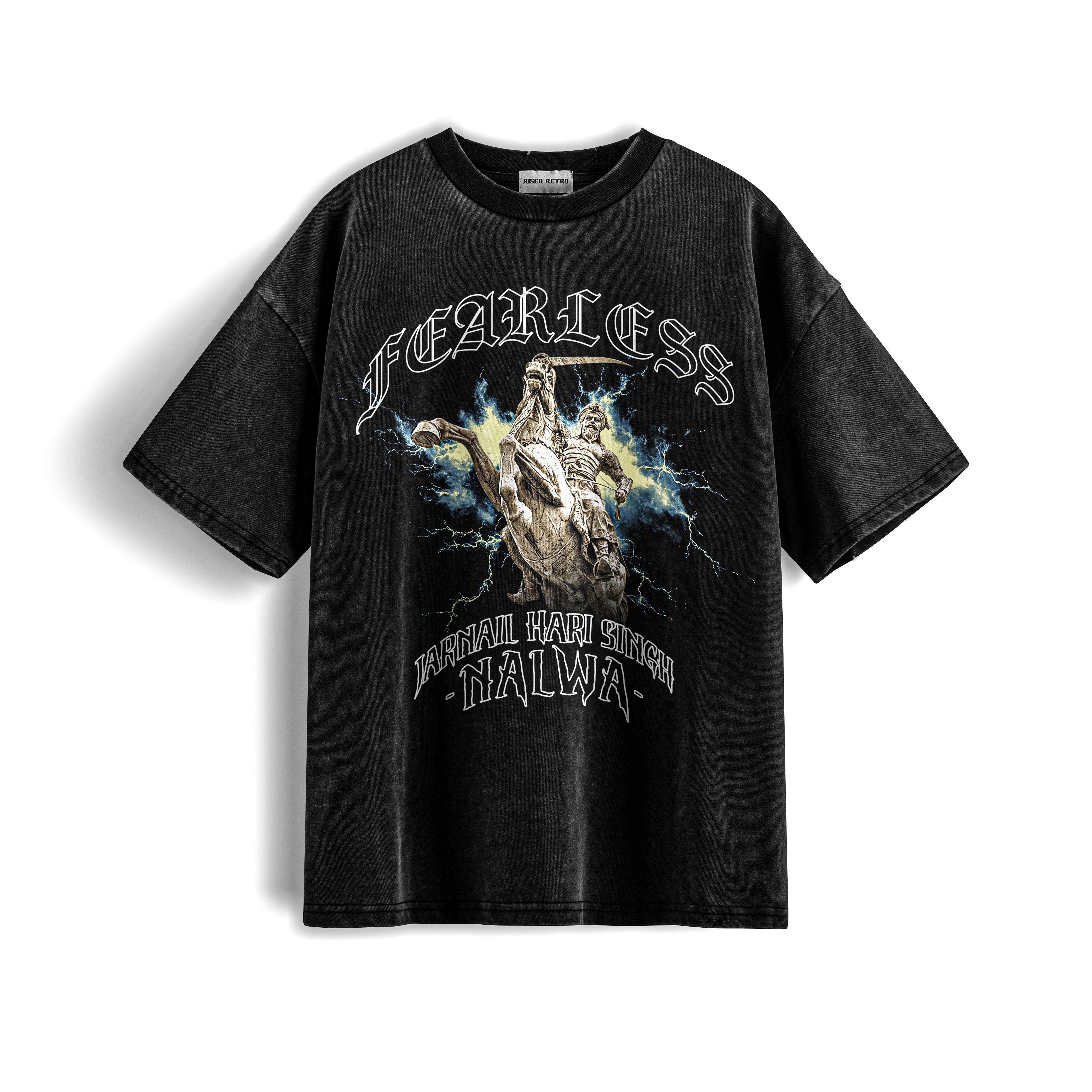 FEARLESS Hari Singh Nalwa X RisenRetro Acid washed French Terry 240 GSM T shirt - risenretro