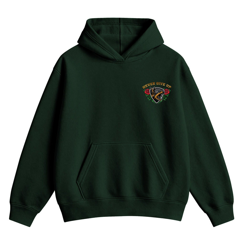 Doberman Never Give Up  X RisenRetro Oversized Heavy 350GSM Hoodie - risenretro