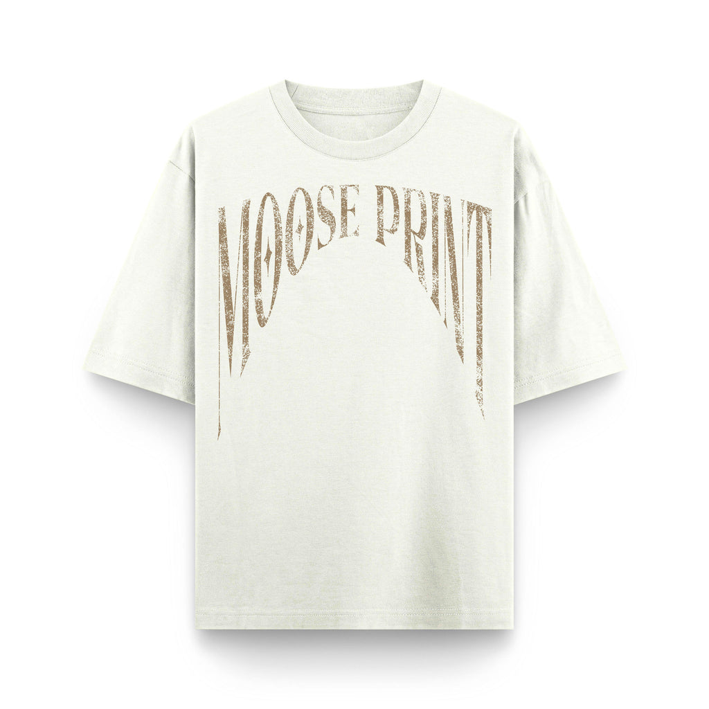 The Moose Print OFFWHITE Oversized Heavyweight 240GSM T-Shirt showcasing a bold graphic design on a soft cotton fabric.