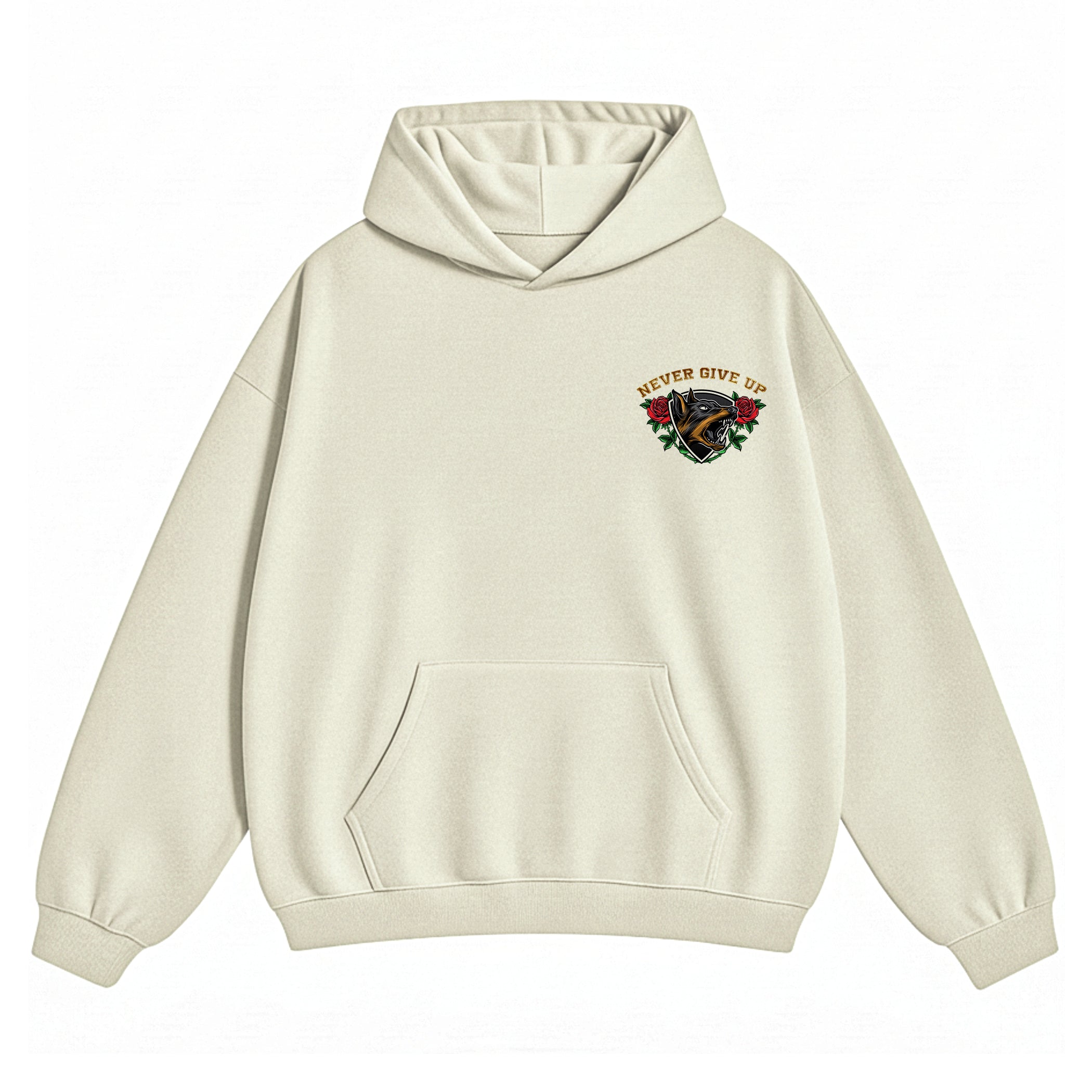 Doberman Never Give Up OFFWHITE X RisenRetro Oversized Heavy 350GSM Hoodie - risenretro
