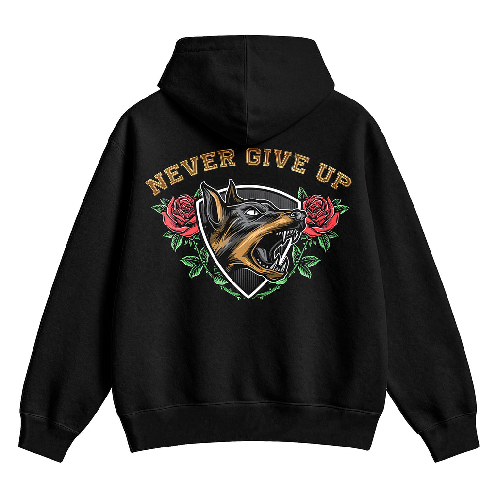 Doberman Never Give Up X RisenRetro Oversized Heavy 350GSM Hoodie - risenretro