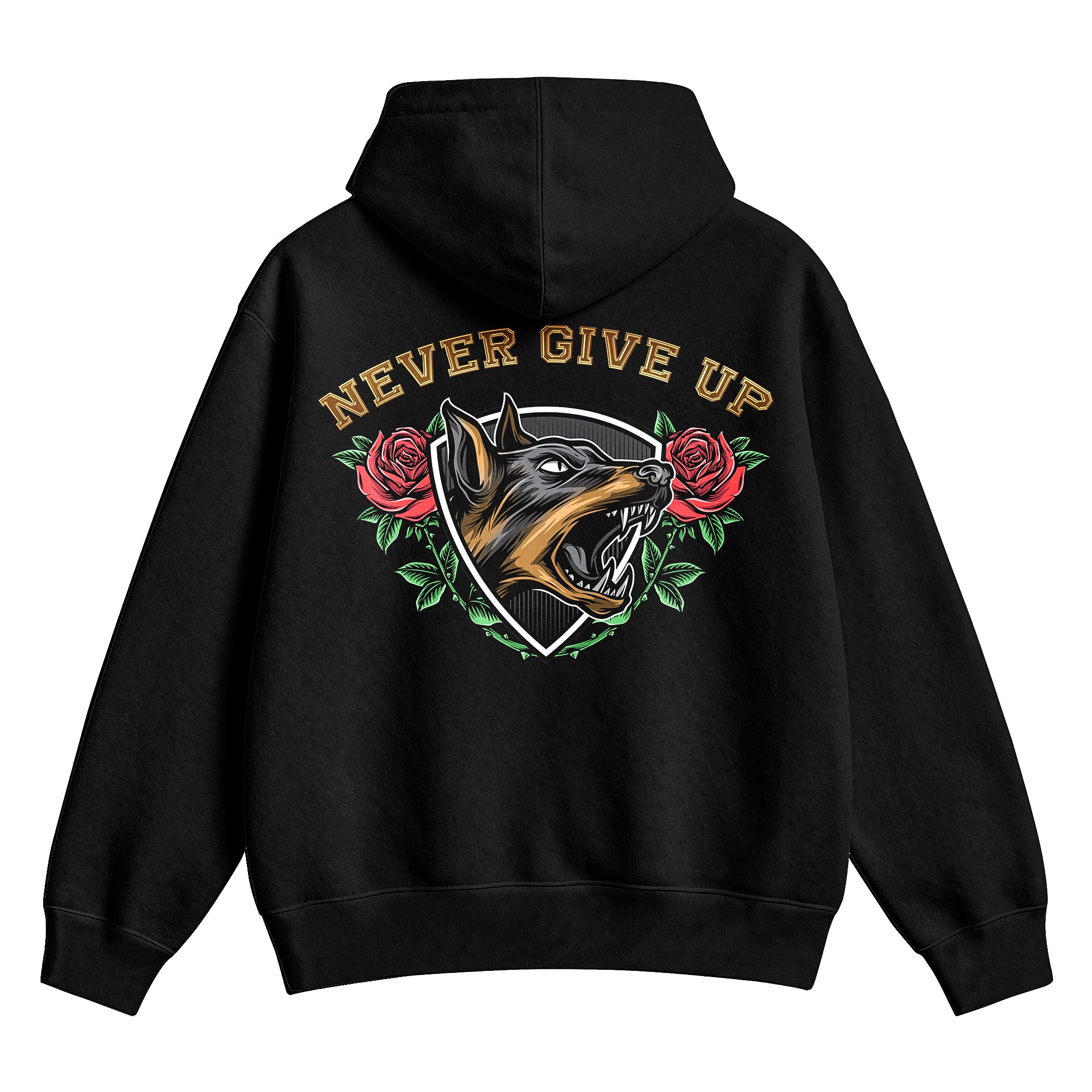 Doberman Never Give Up X RisenRetro Oversized Heavy 350GSM Hoodie - risenretro