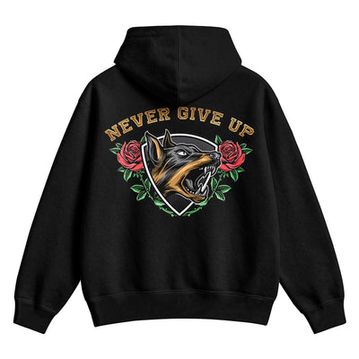 Doberman Never Give Up X RisenRetro Oversized Heavy 350GSM Hoodie - risenretro