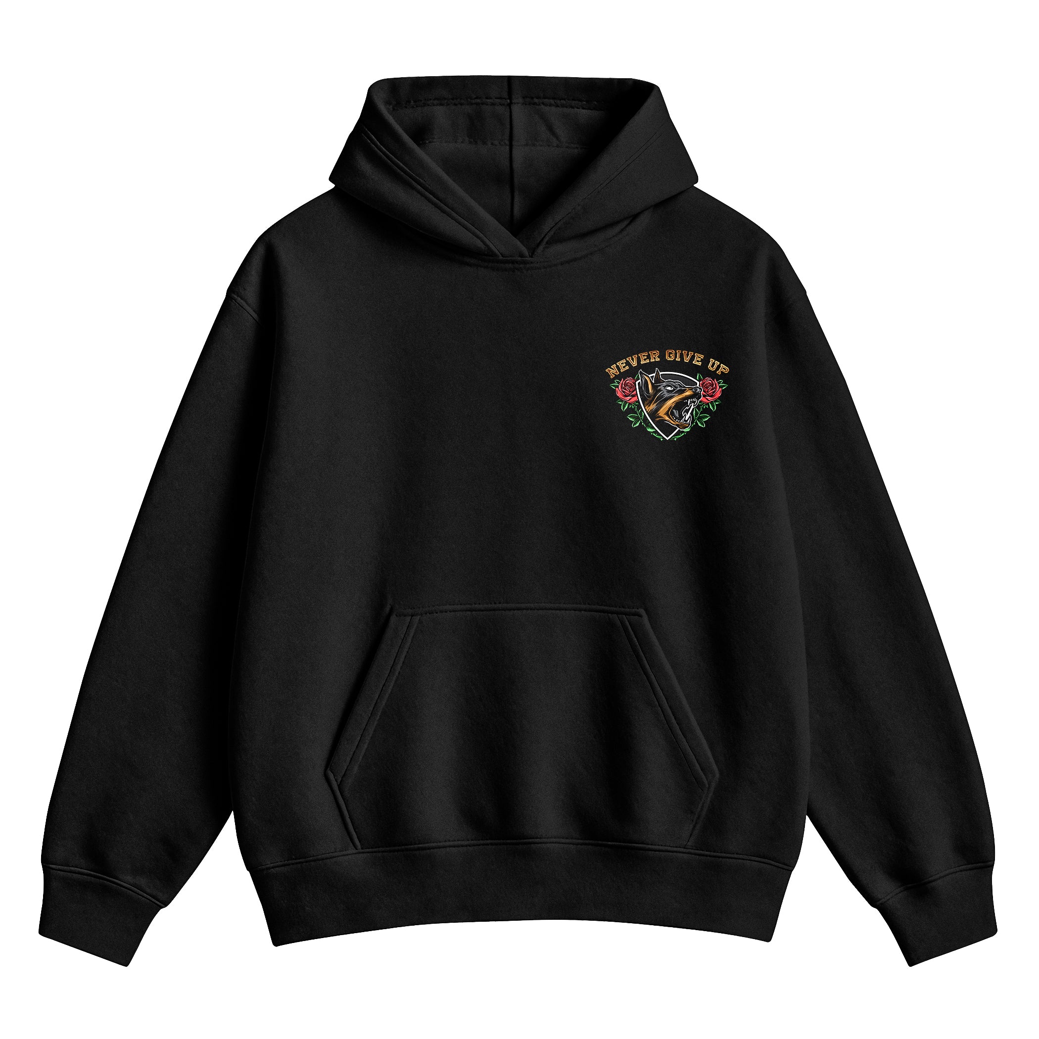 Doberman Never Give Up X RisenRetro Oversized Heavy 350GSM Hoodie - risenretro