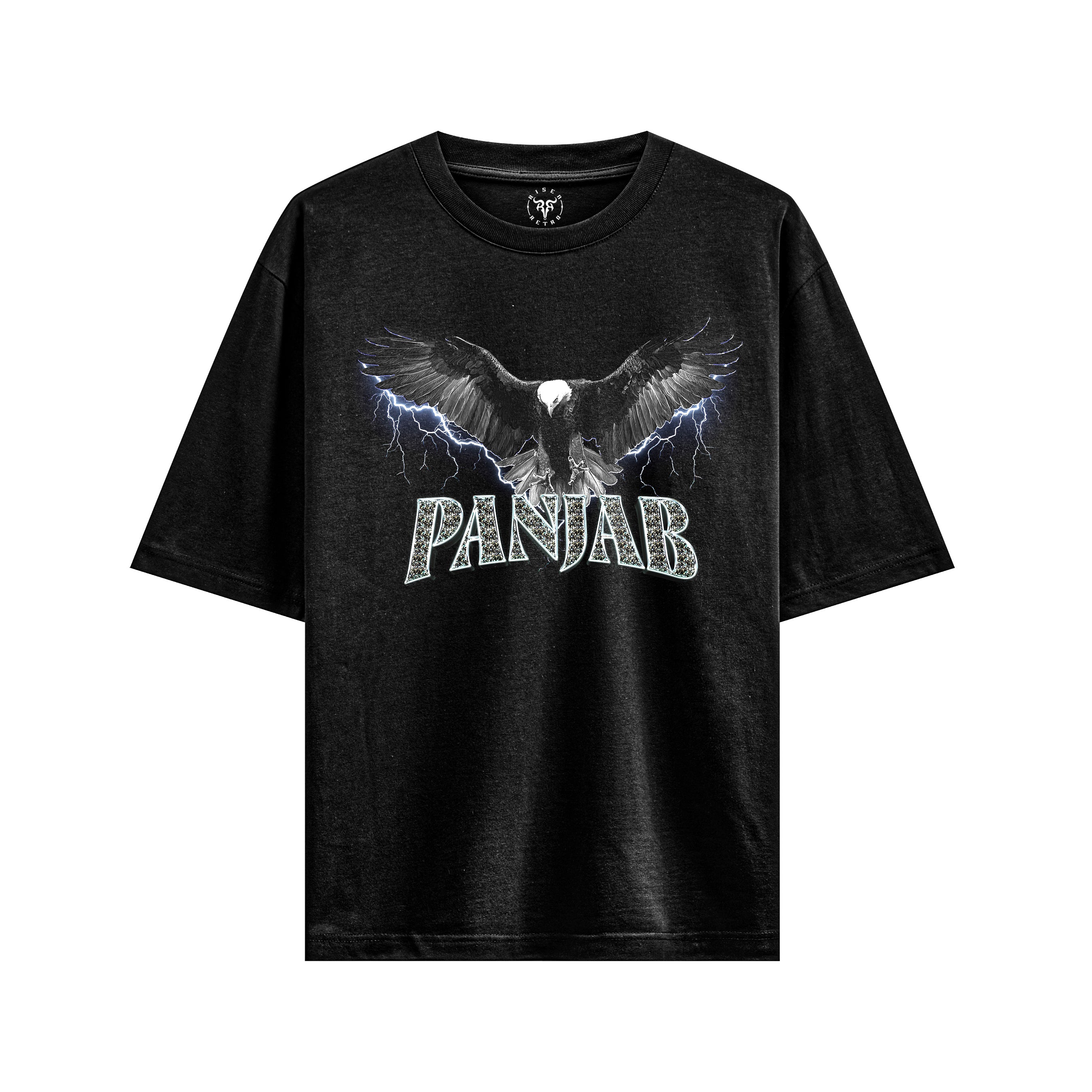 Panjab Black X Risen Retro  Oversized heavyweight French Terry 240GSM T-Shirt - risenretro