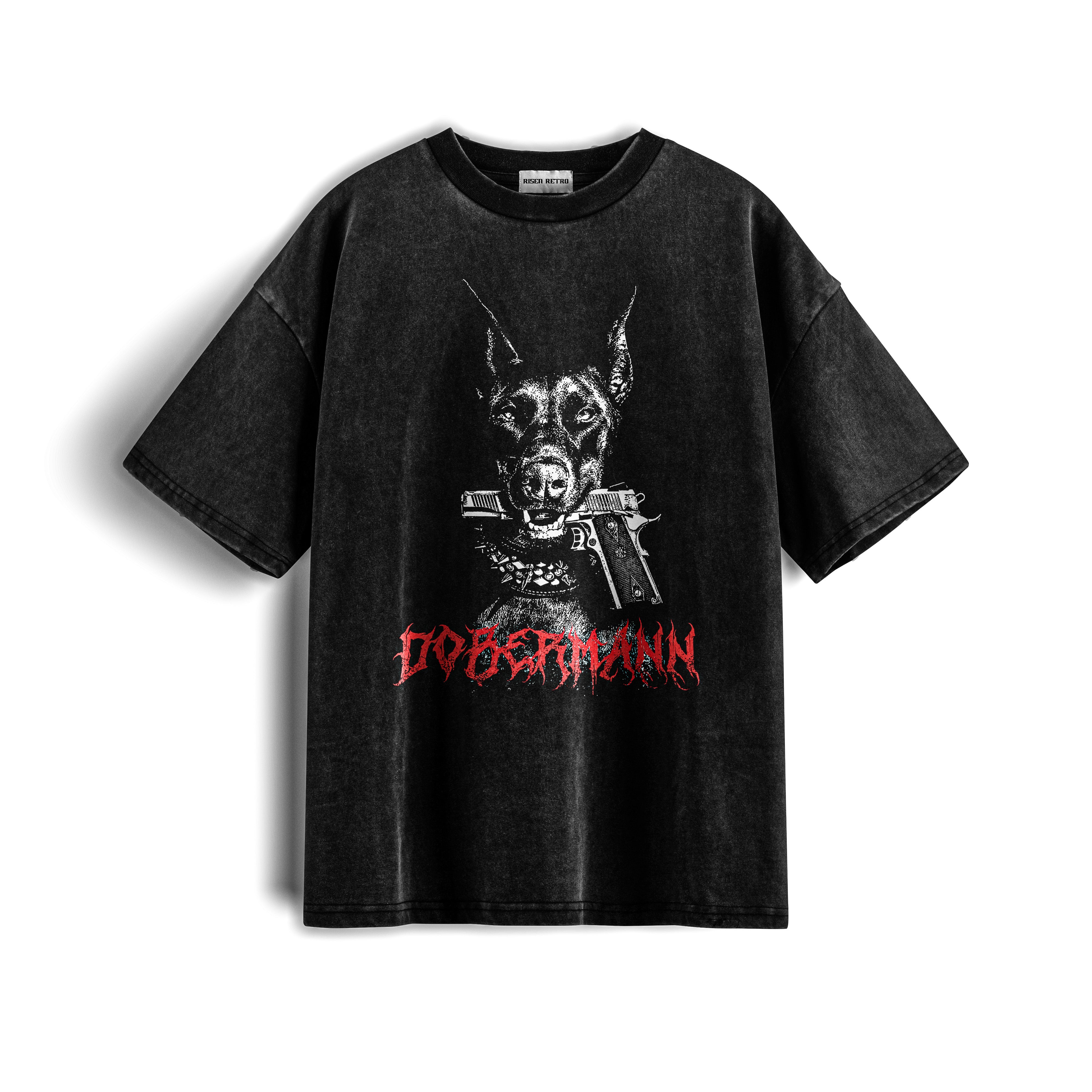 Dobermann Acid Wash X RisenRetro Oversized Heavyweight 240GSM T-Shirt - risenretro