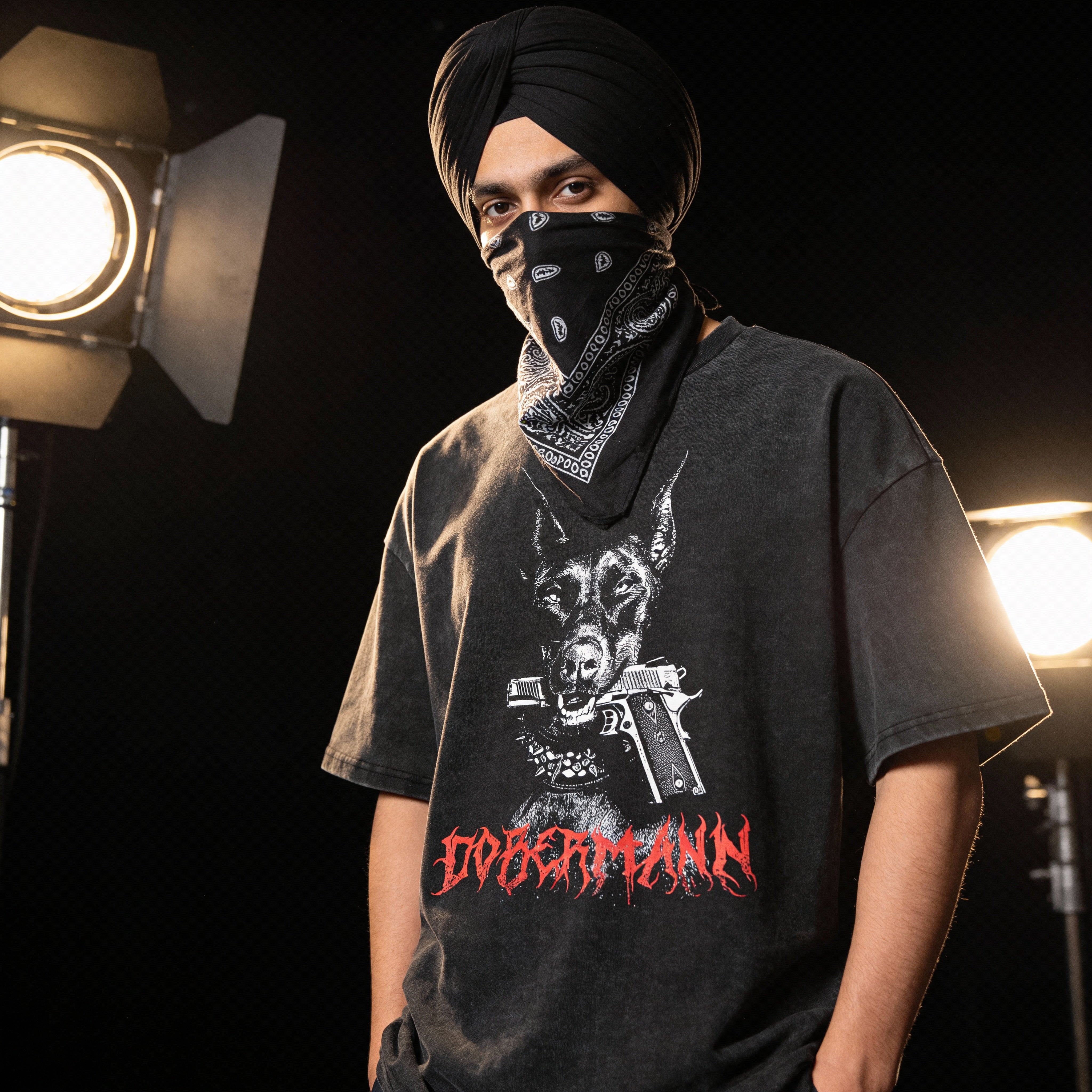 Dobermann Acid Wash X RisenRetro Oversized Heavyweight 240GSM T-Shirt - risenretro
