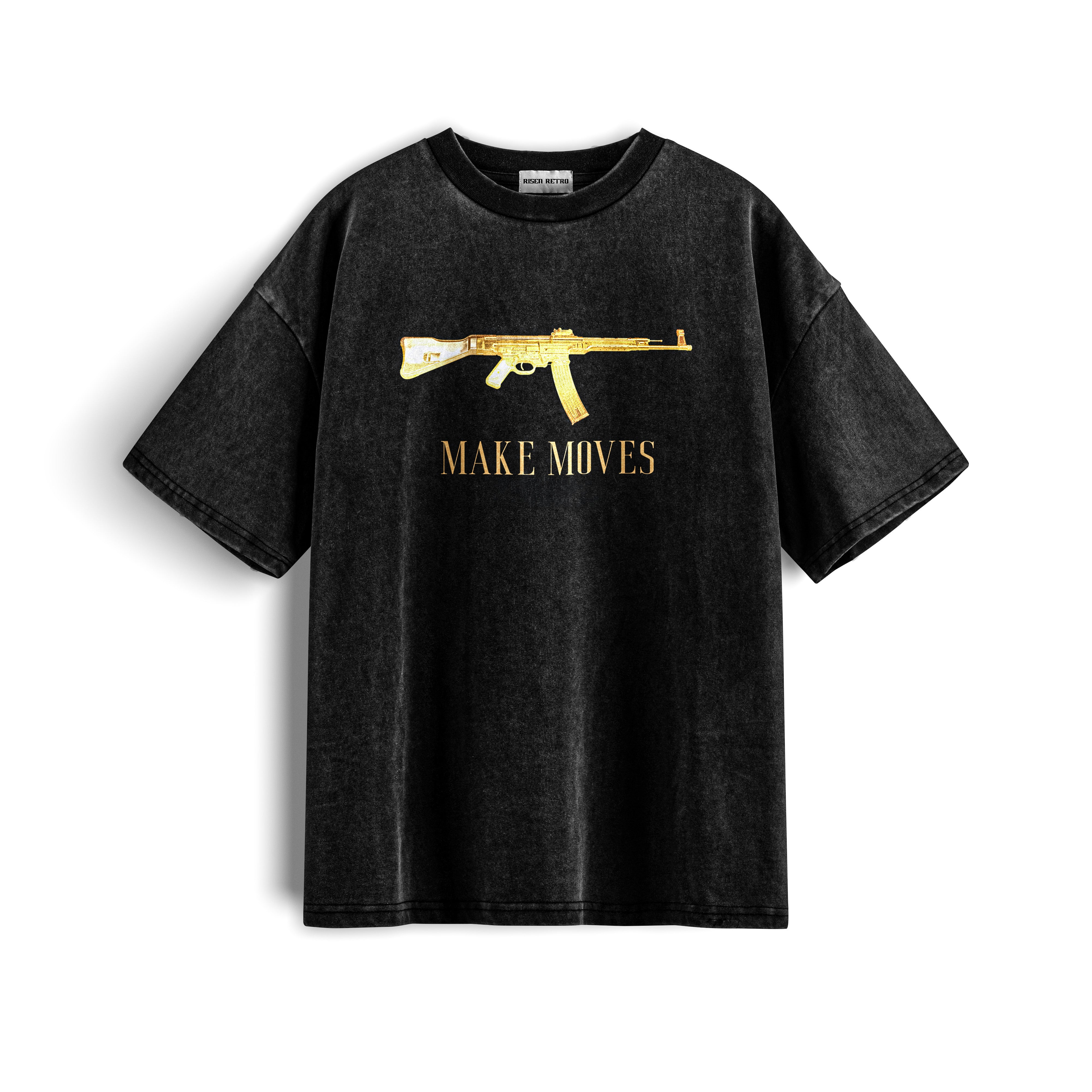 Make Moves Acid Wash X RisenRetro Oversized Heavyweight 240GSM T-Shirt - risenretro