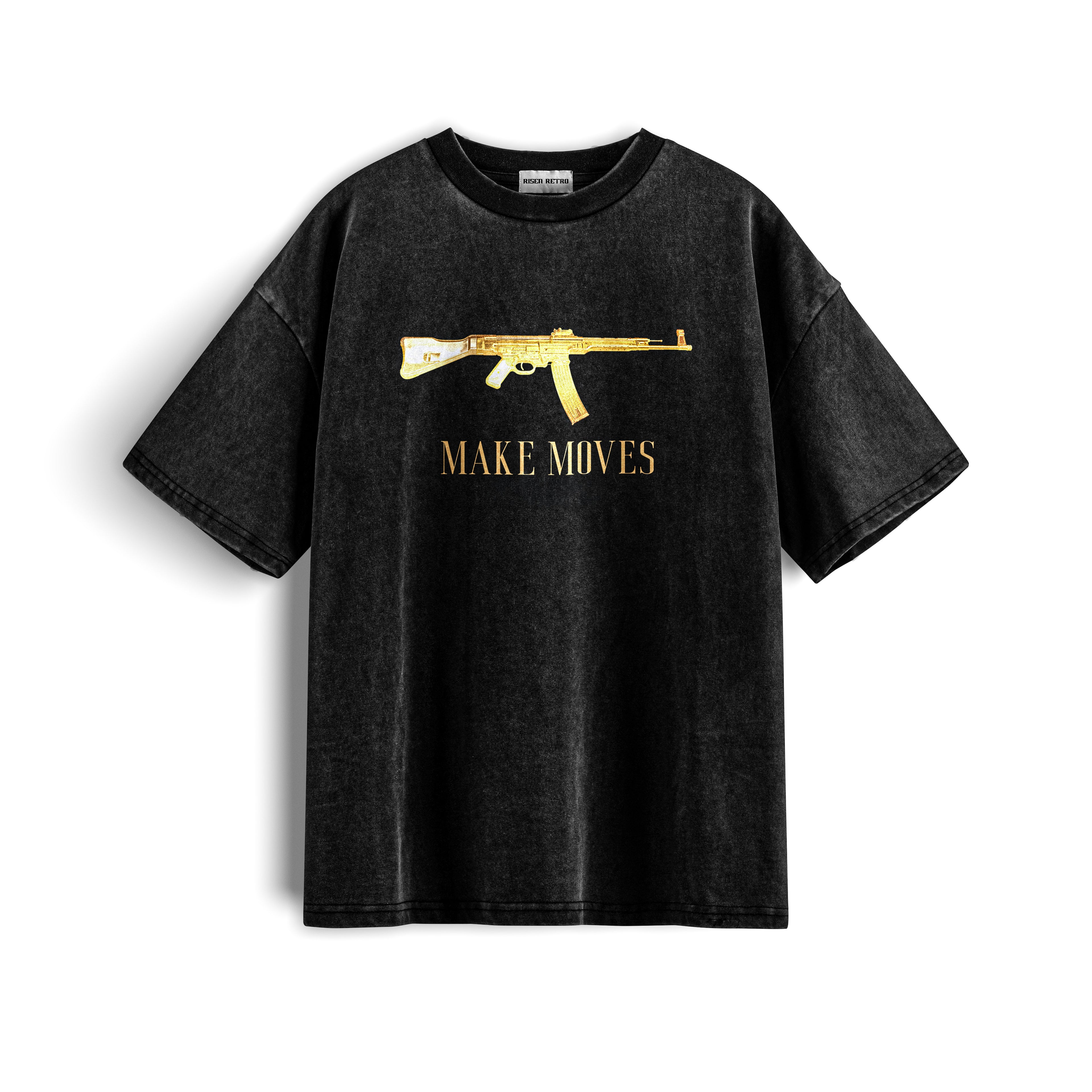 Make Moves Acid Wash X RisenRetro Oversized Heavyweight 240GSM T-Shirt - risenretro