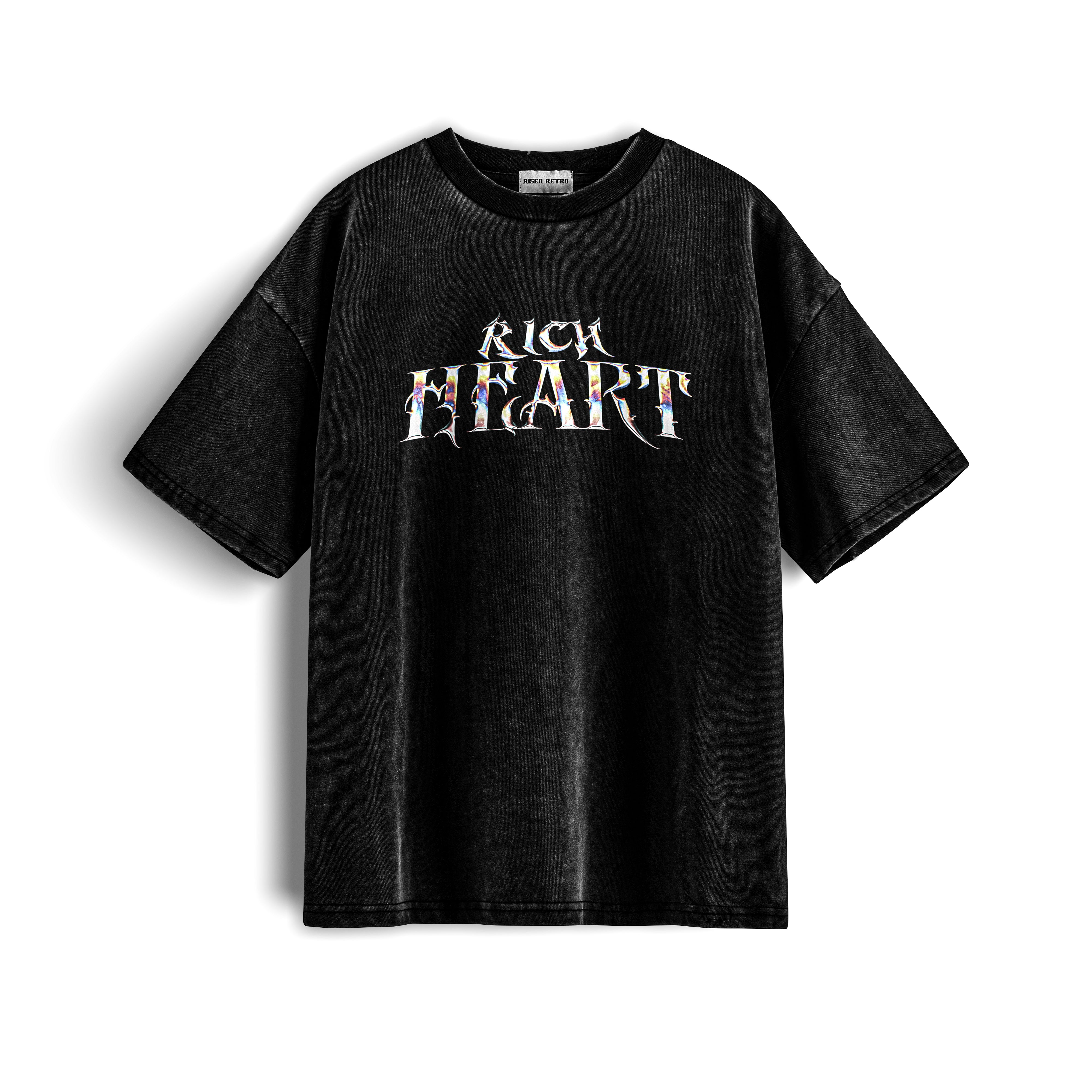 Rich Heart Y2K Acid Washed X Risen Retro Oversized 240GSM T-Shirt - risenretro